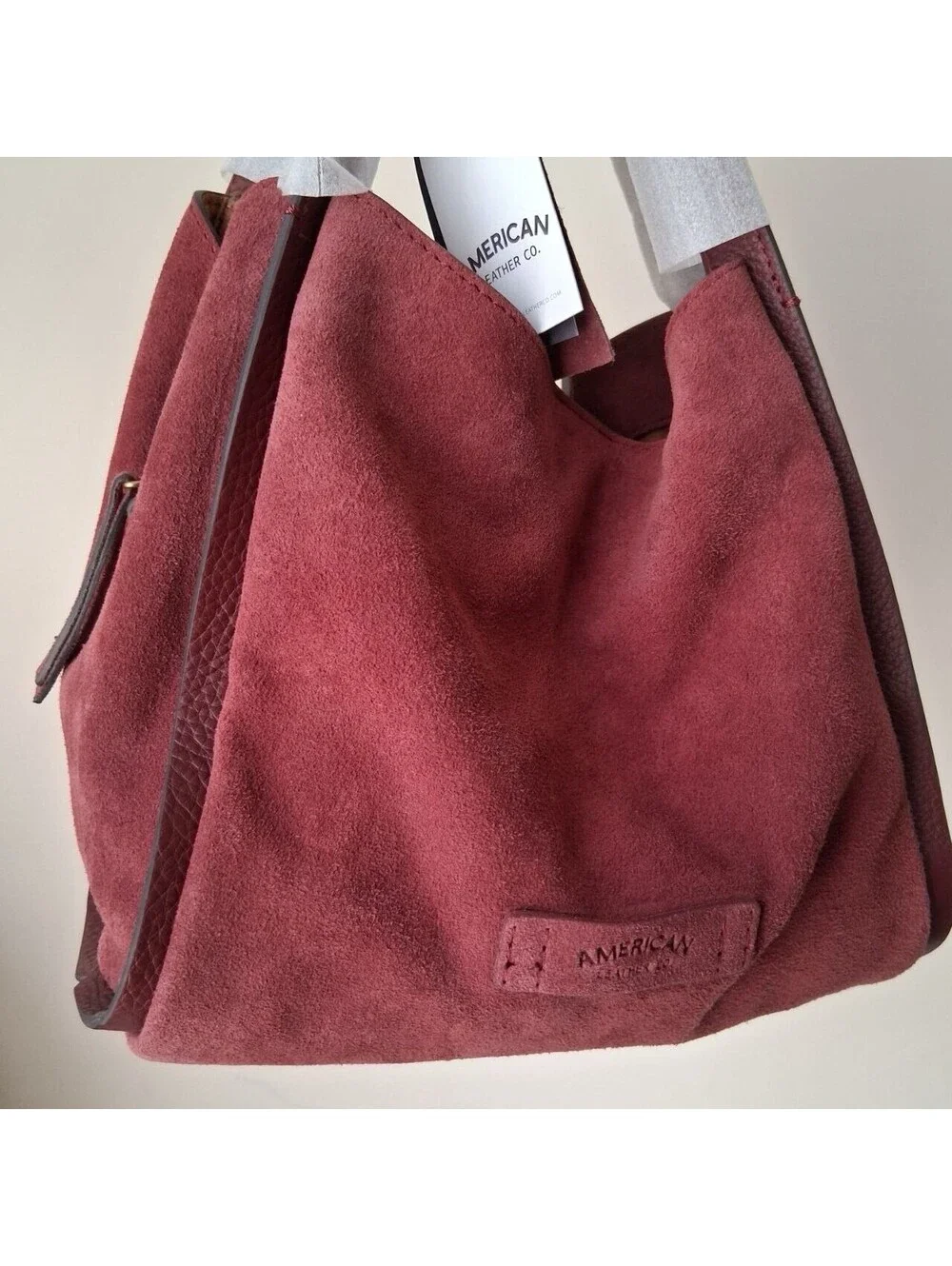 American Leather Co. Auburn Convertible Crossbody Satchel Dark Cherry Suede NWT